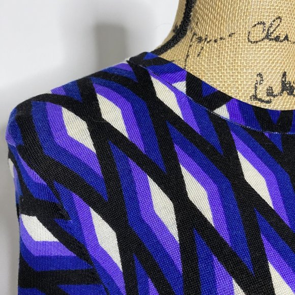 DVF Diane Von Furstenberg Merino Wool Knit Gabel Dress Blue Purple Diamond - Picture 6 of 10